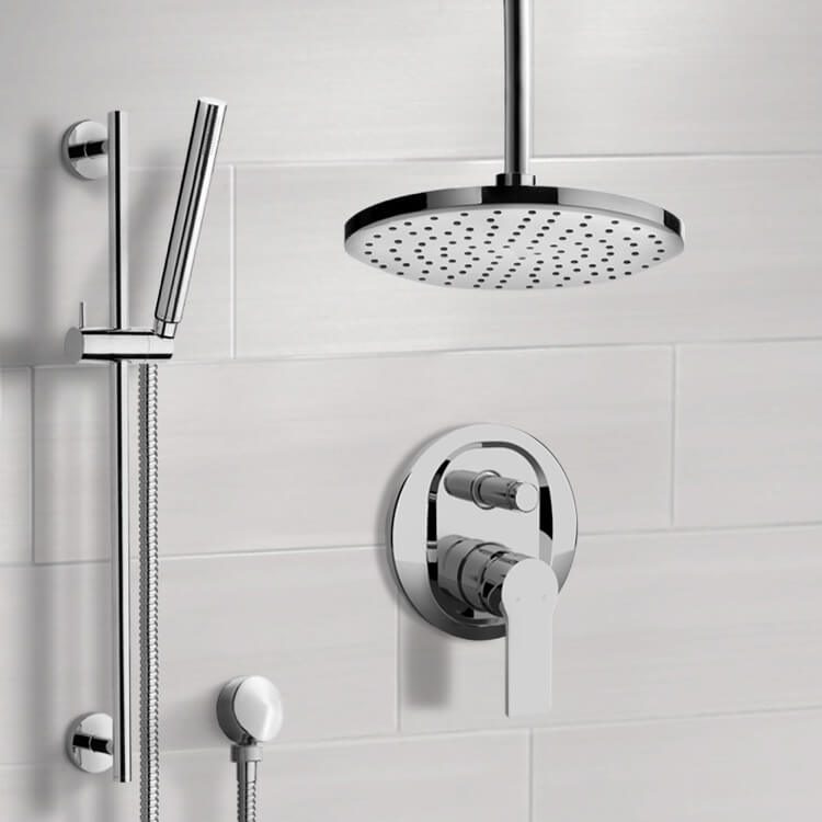Remer SFR74-8 Chrome Shower Set With 8 Inch Rain Ceiling Shower Head and Hand Shower